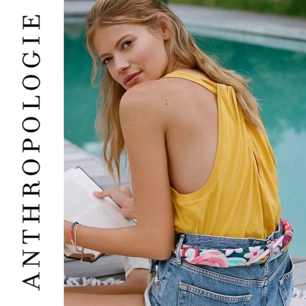 Anthropologie Leanne Yellow Twist Halter Top Summer Pima Cotton Festival Size M